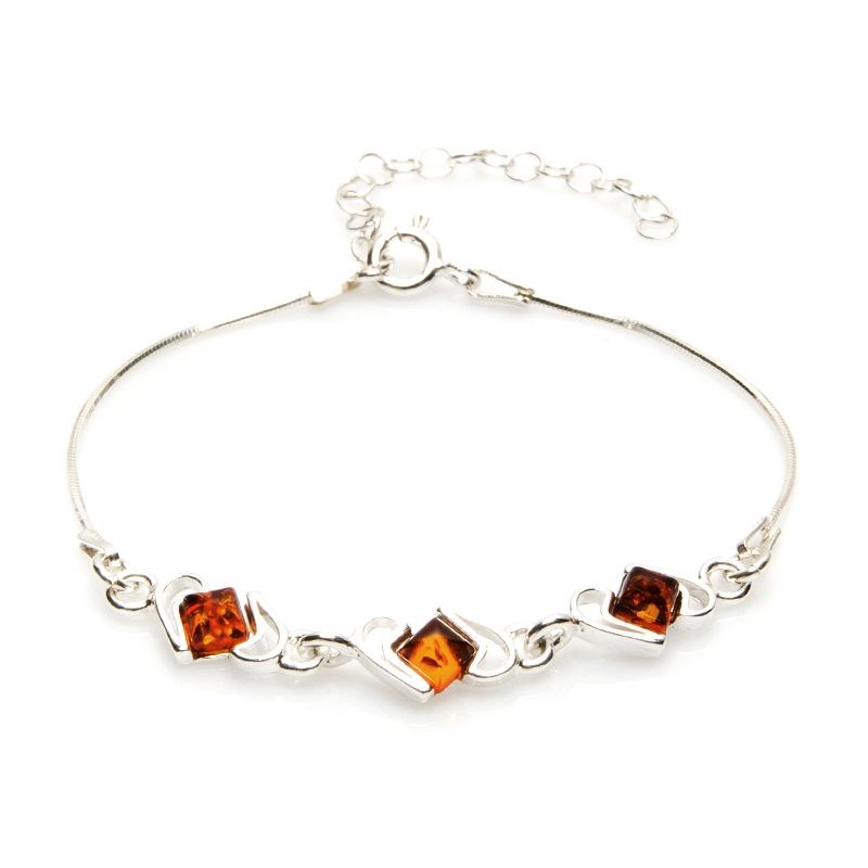 Bracelet romantique argent ambre cognac