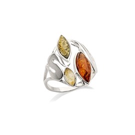 Bague argent ambre multi - taille 54 mm