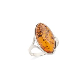 Bague argent ambre cognac - taille 50 mm