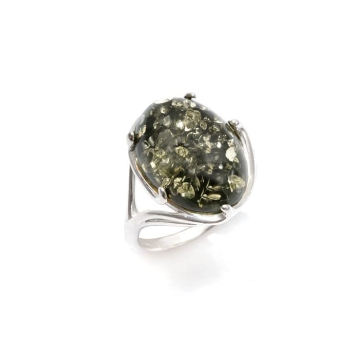 Bague Fantaisie Vintage - Ambre Vert Taille 55 - Bijou Occasion Avec Charme Ancien - Quelques Traces D'usure