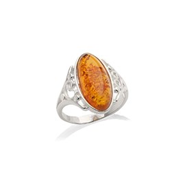 Bague argent ambre cognac - taille 56 mm