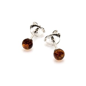 Boucle d'oreille 5mm argent ambre cognac