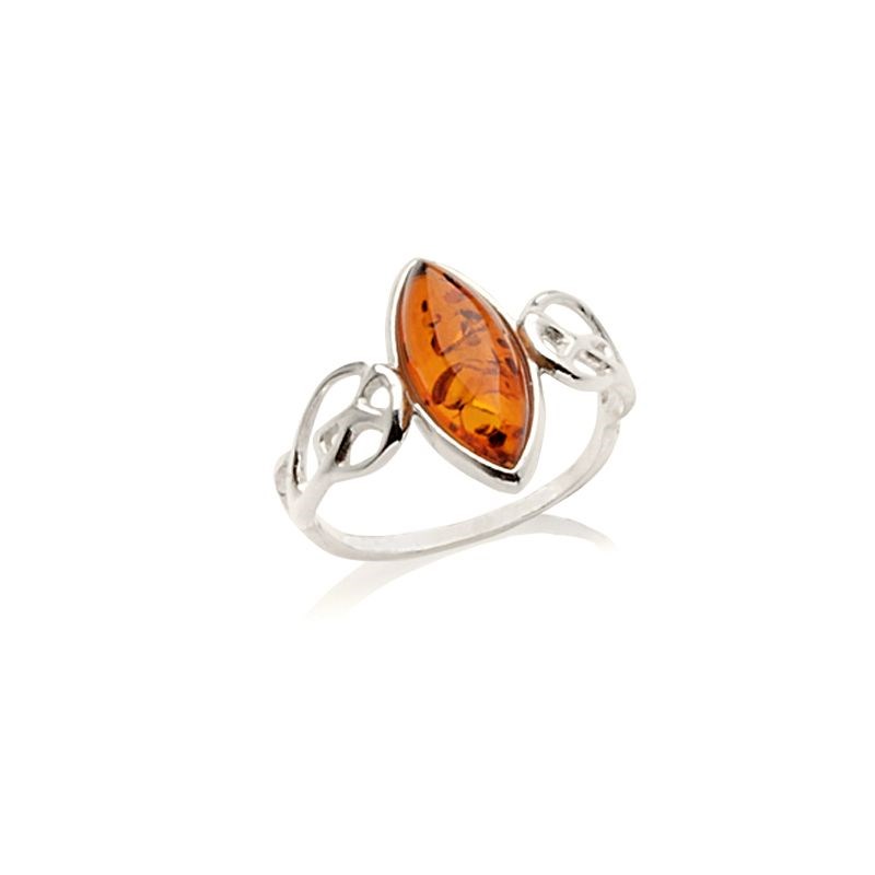 Bague argent ambre cognac - taille 52 mm
