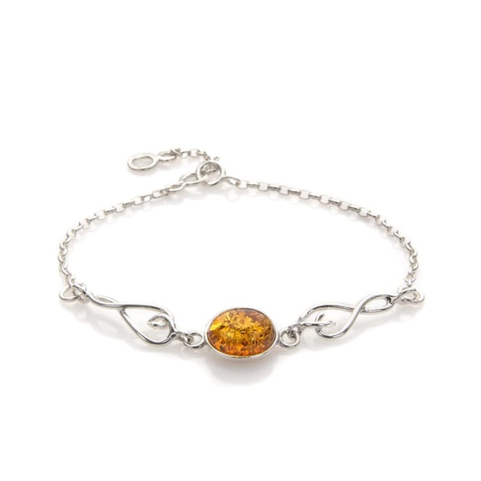 Bracelet En Argent 925 Et Ambre Baltique - Modèle élégant 19,5 Cm - Occasion En Bon état - Bijou Ethnique