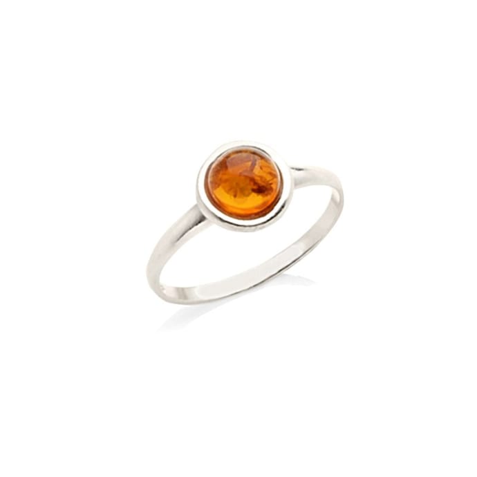 Bague Ancienne En Argent Sterling Et Ambre - Taille 55-56 - Bijou Vintage