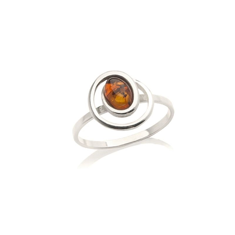 Bague moderne argent ambre - taille 50mm