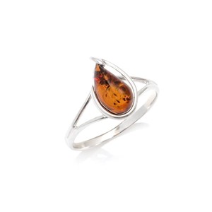 Bague argent ambre cognac - taille 58 mm