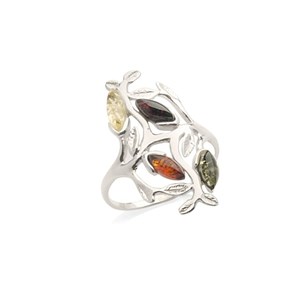 Bague argent ambre multi - taille 60 mm