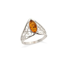 Bague argent ambre cognac - taille 54 mm