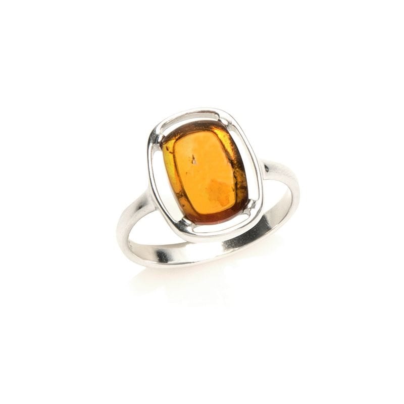 Bague argent ambre cognac - taille 54 mm