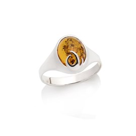 Bague argent ambre cognac - taille 52 mm