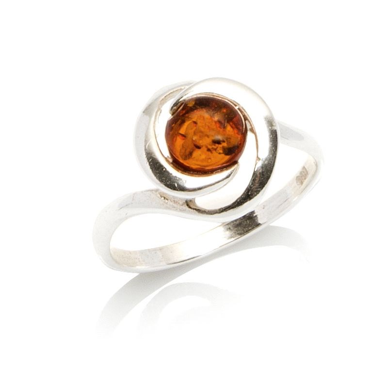 Bague argent ambre cognac - taille 56 mm