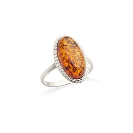 Bague argent ambre cognac - taille 50 mm