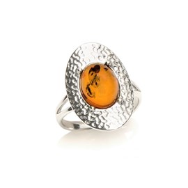 Bague argent ambre cognac - taille 56 mm