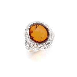 Bague argent ambre cognac - taille 52 mm