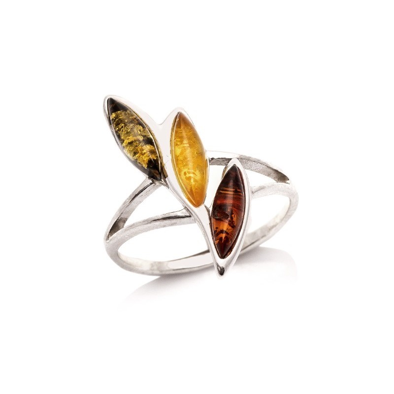 Bague argent ambre multi - taille 54 mm