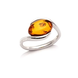 Bague argent ambre cognac - taille 52 mm