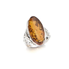 Bague argent ambre cognac - taille 58 mm