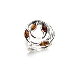 Bague argent ambre cognac - taille 50 mm