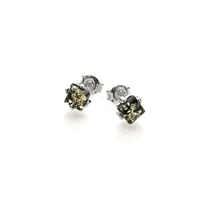 Boucle d'oreille argent ambre verte