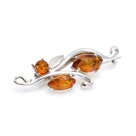 Broche argent ambre cognac