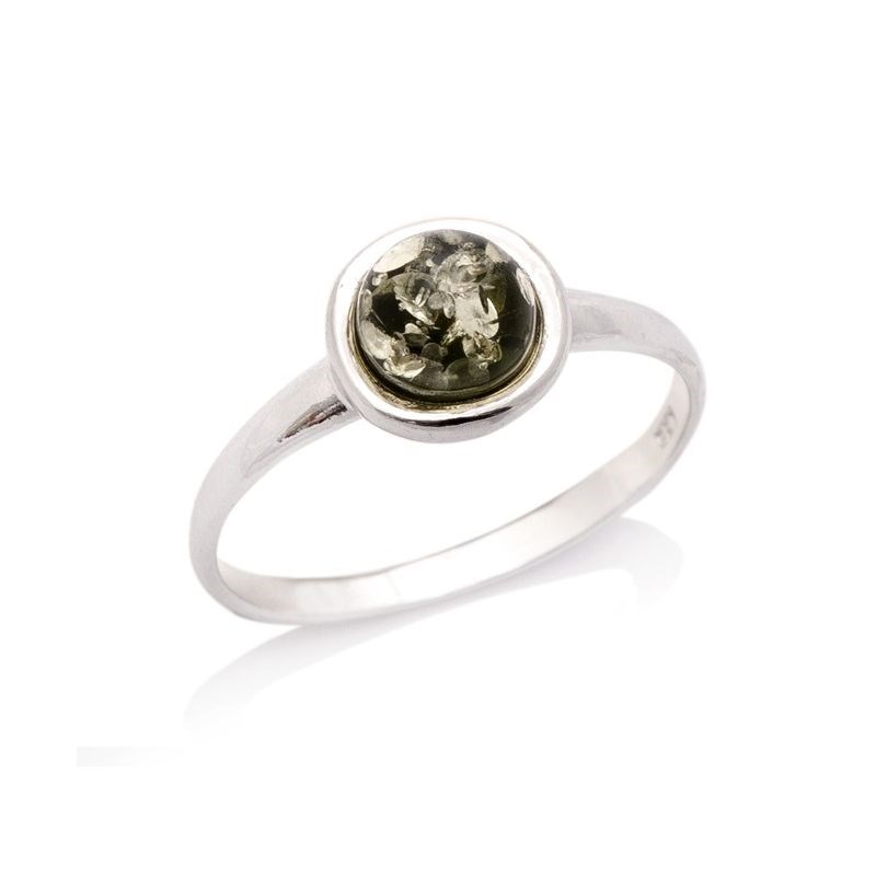 Bague argent ambre verte - taille 50 mm