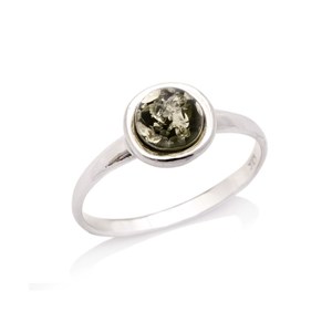 Bague argent ambre verte - taille 56 mm