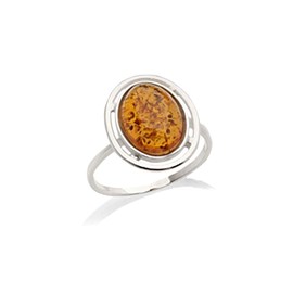 Bague argent ambre cognac - taille 50 mm