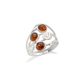 Bague argent ambre cognac - taille 50 mm