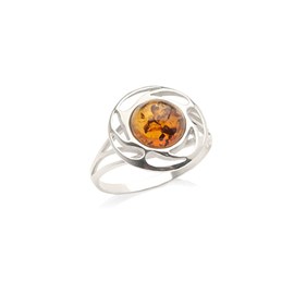 Bague argent ambre cognac - taille 54 mm