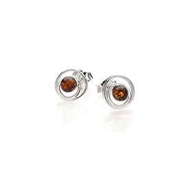 Boucle d'oreille argent ambre cognac