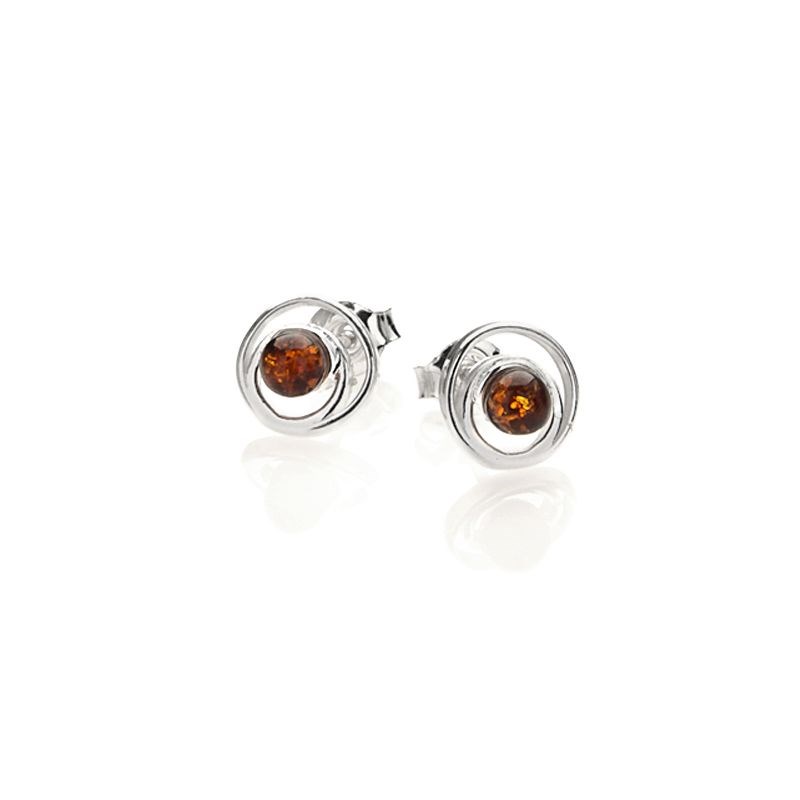 Boucle d'oreille argent ambre cognac