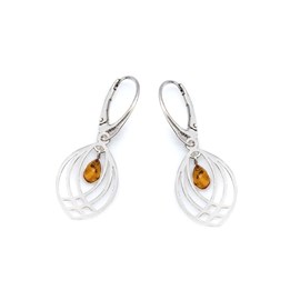 Boucle d'oreille argent ambre cognac