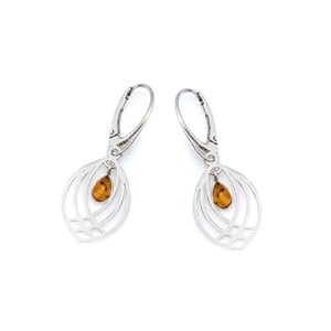 Boucle d'oreille argent ambre cognac