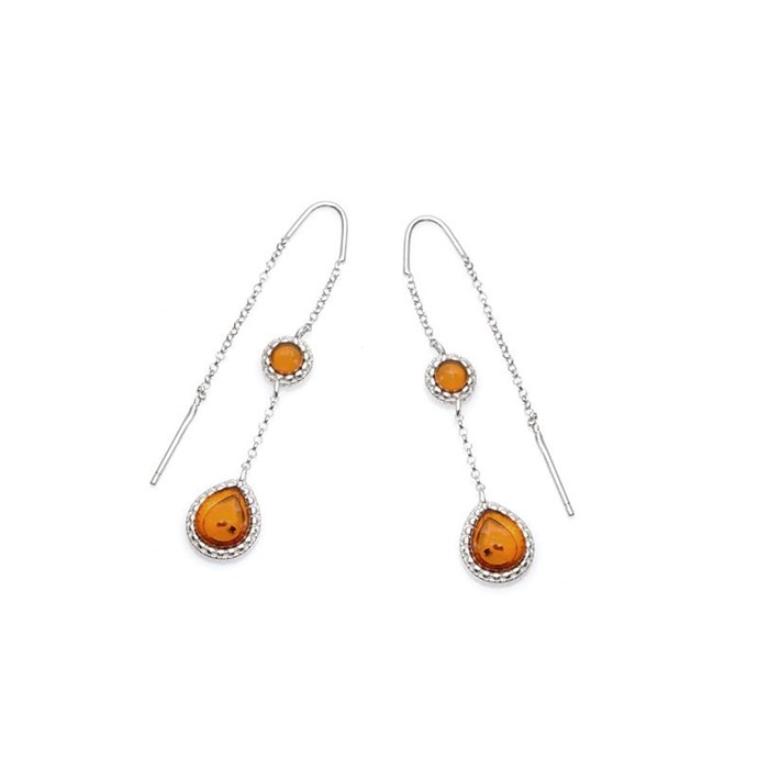 Paire De Boucles D'oreilles Lewa - Argent Massif 925 Et Ambre - Bijou Français (occasion)