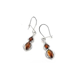 Boucle d'oreille argent ambre cognac