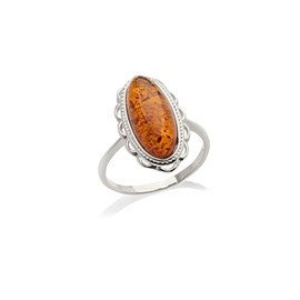 Bague argent ambre cognac - taille 56 mm