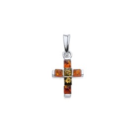Pendentif croix argent ambre multicolor
