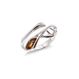 Bague argent ambre cognac - taille 60 mm