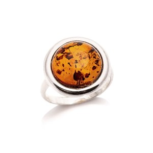 Bague argent ambre cognac - taille 58 mm