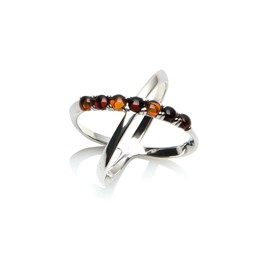 Bague argent ambre cognac - taille 56 mm