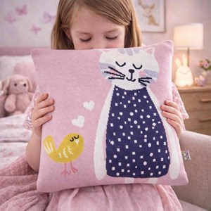 Taie de coussin coton tricoté chat