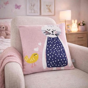 Taie de coussin coton tricoté chat