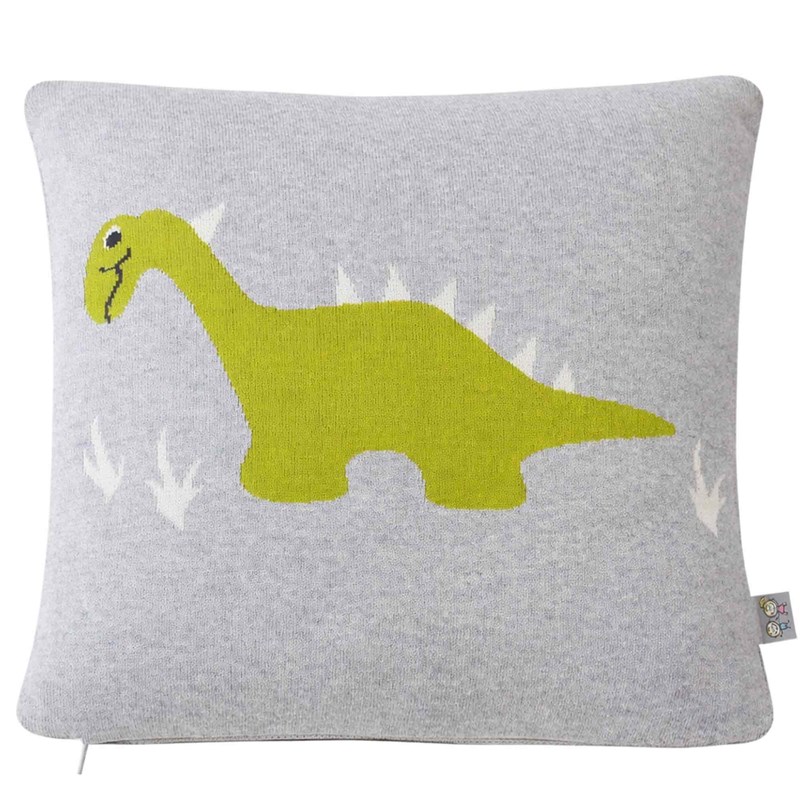 Taie de coussin coton bio tricoté dino