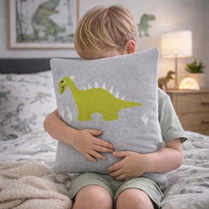 Taie de coussin coton bio tricoté dino
