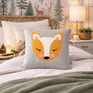 Taie de coussin coton tricoté renard