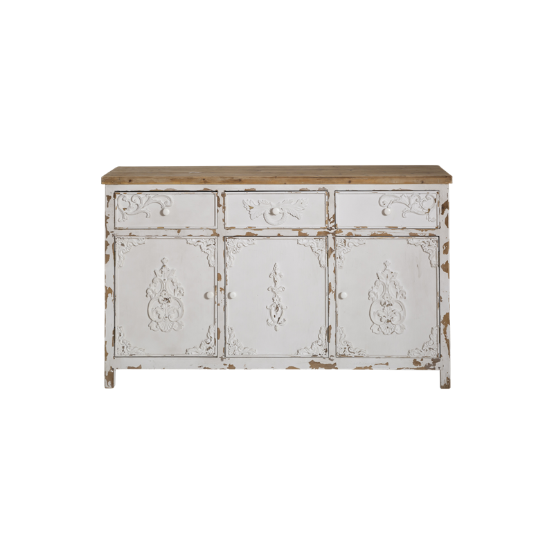 Buffet blanc en pin massif brossé