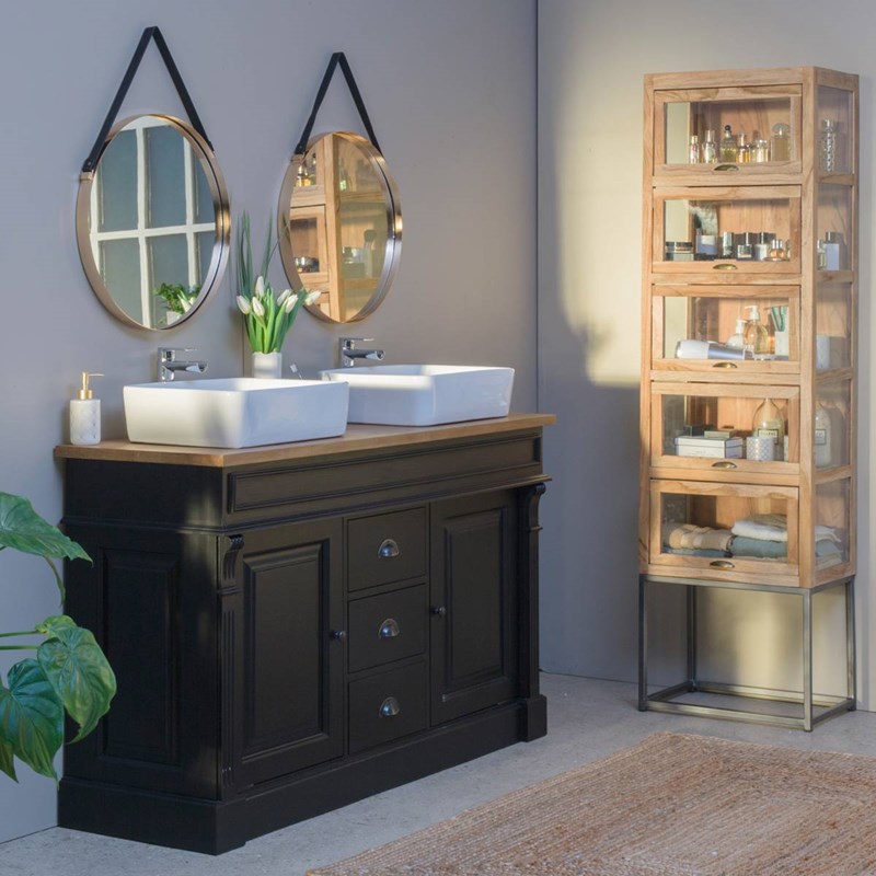 Meuble sous vasque en pin massif noir