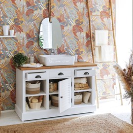 Meuble sous vasque en pin massif blanc