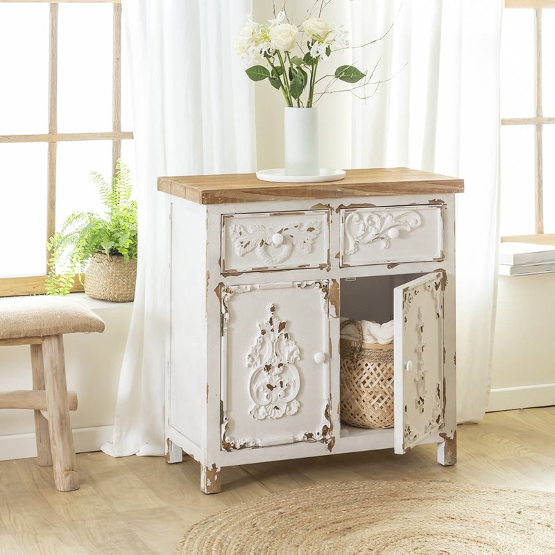 Buffet blanc en pin massif brossé